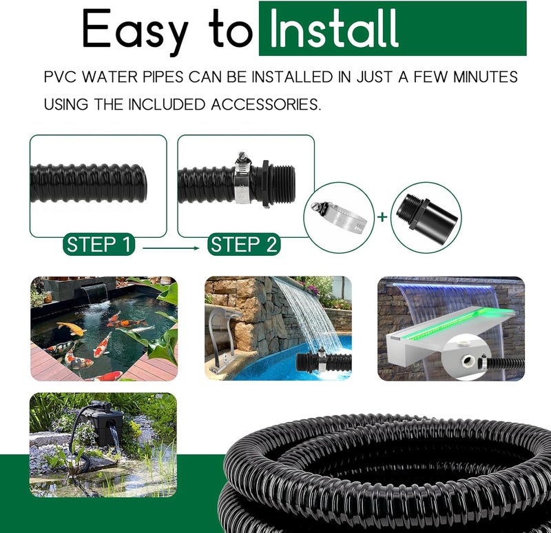 Longrun Pond Tubing 1.25 Inch 1-1/4'' Diameter, 23.6 Feet Long Corrugated Flexible Hose Pipe, Pool PVC Tube for Garden Ponds Waterfalls Camping Caravans Filters Drainage Marine - Image 5